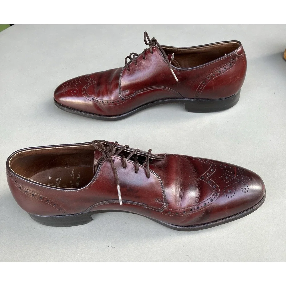 Vtg‎ Wright Breather Arch Preserver Wingtip Shoes Burgundy Leather Mens 11.5 USA